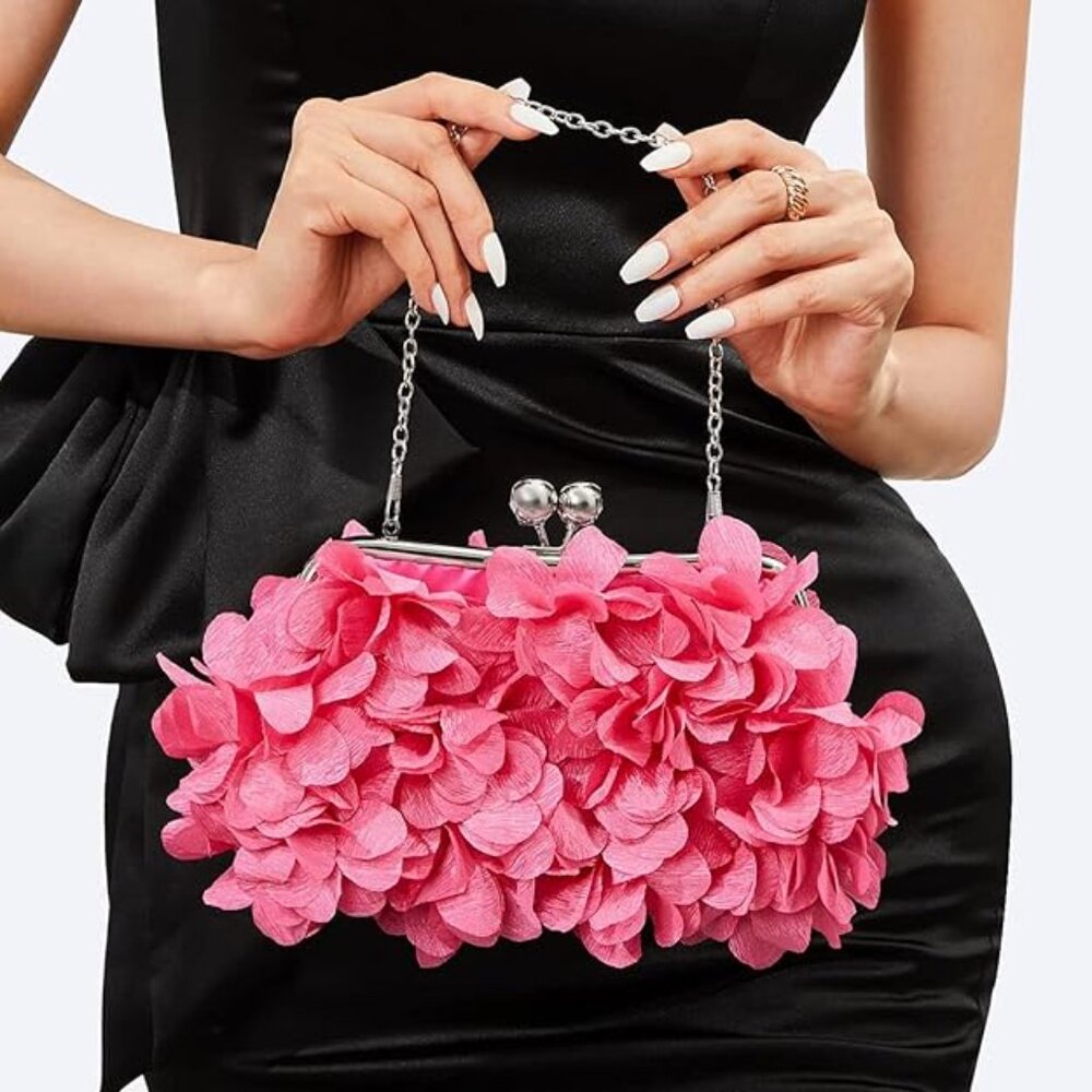 Neiman Marcus Floral Pink Petal Elegant Evening Purse - Picture 1 of 5